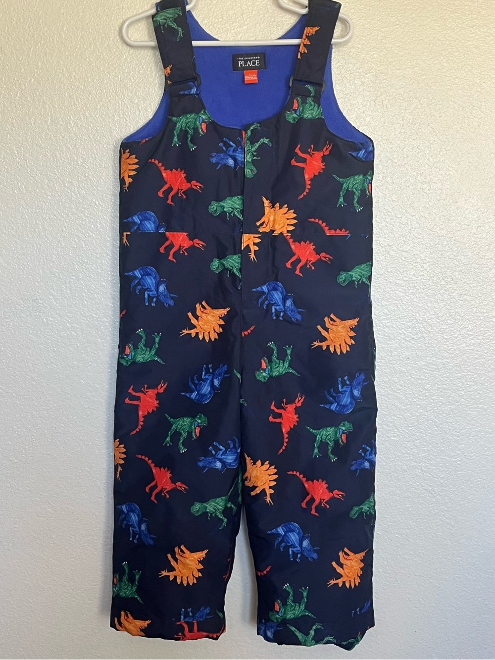 The Children's Place Navy Dinosaur Snow Overalls & Gloves Set with Dino Print 3T